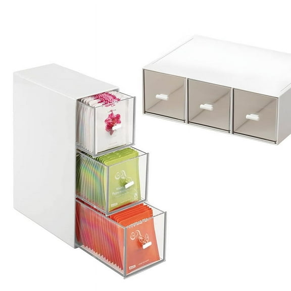 Plastic Tea Bag Organizer with 3 Drawers, Desk Drawer Organizer, Stackable Storage Drawers, White Tea Box, Makeup Organizer, Clear Tea Bag Storage, Coffee Storage for Tea Bags, Sugar Packets