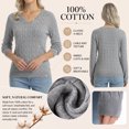 thumbnail image 4 of QUALFORT Women's 100% Cotton V-Neck Cable Knit Sweater, Lightweight Long Sleeve Pullover Sweater for Women, Gray M, 4 of 9