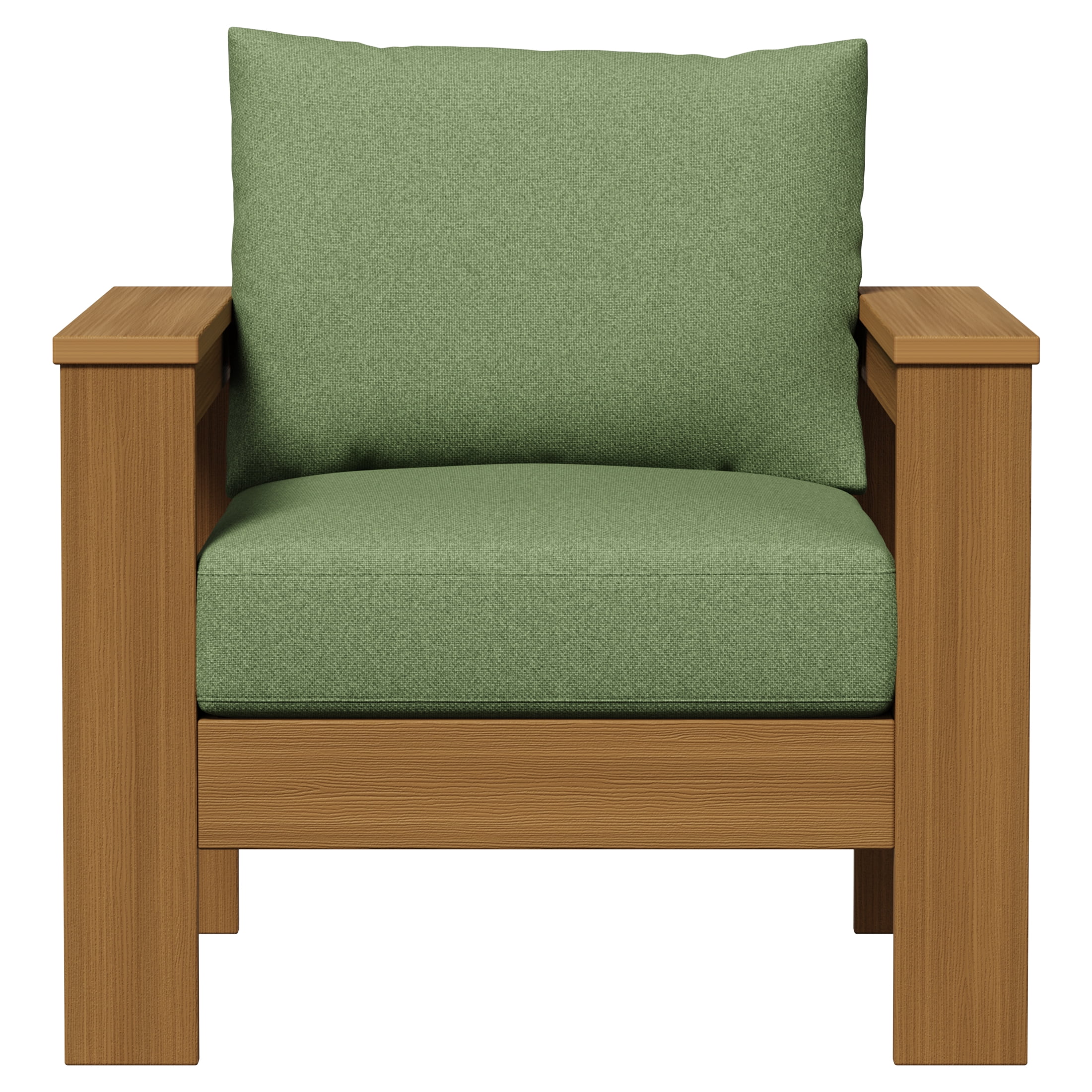 Better Homes & Gardens Ezra Outdoor HDPE Club Chair, Teak with Green Cushions