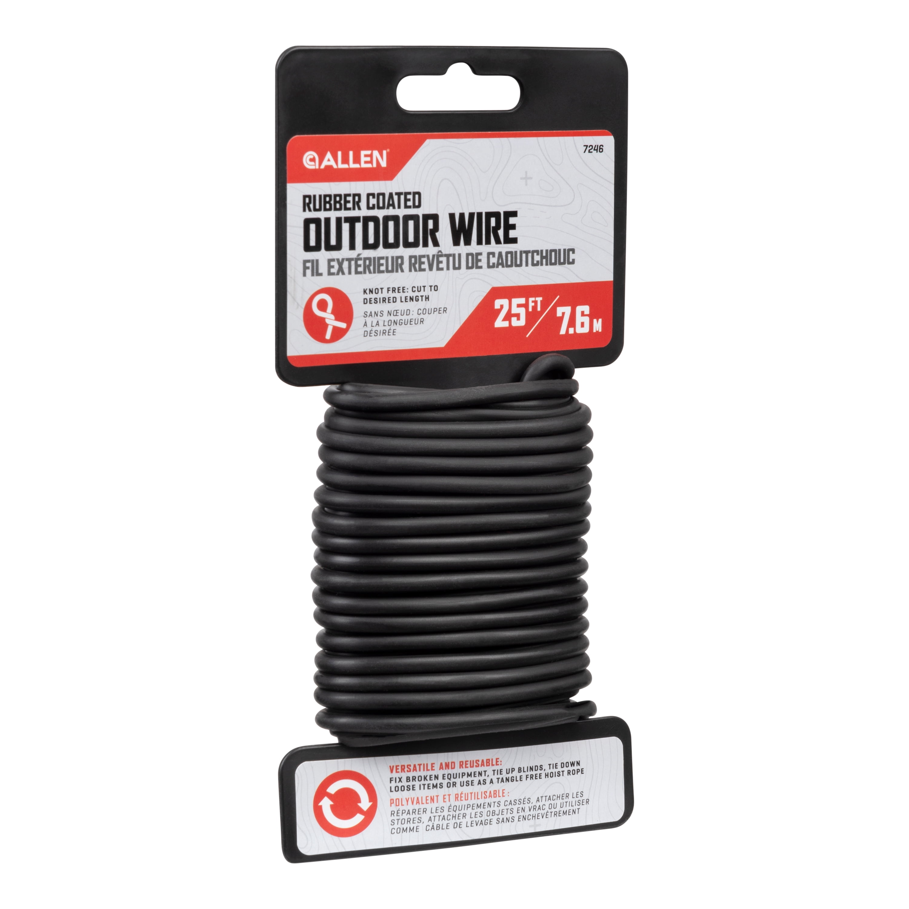 Allen Company Rubber Coated Outdoor Wire, Black, 25 Ft Spool, 40 Lb Capacity, Model 7246