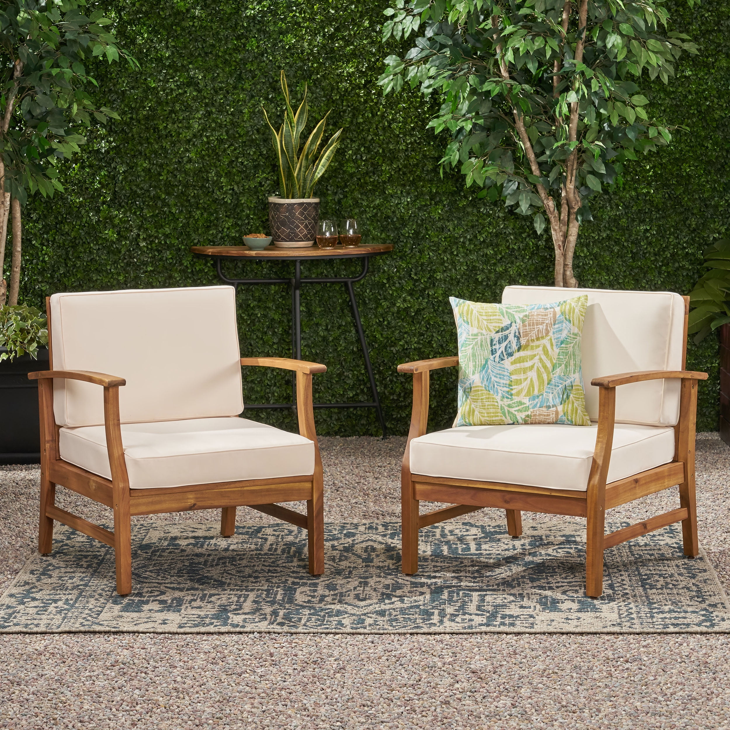 Pearl Outdoor Acacia Wood Club Chairs with Water Resistant Cushions