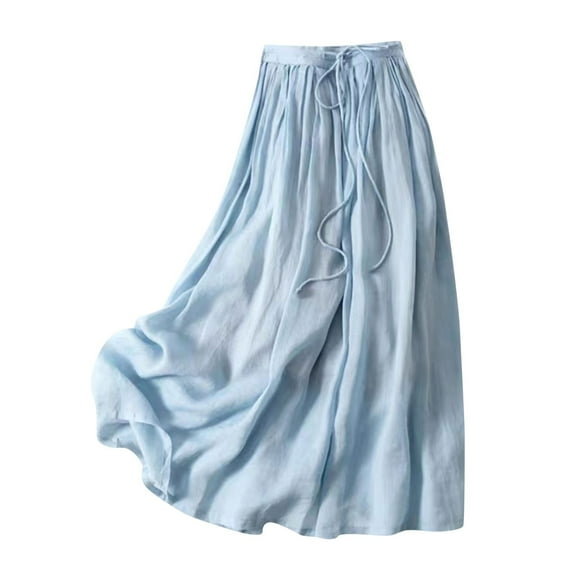 Besolor Cotton Linen Skirt for Women Casual High Waisted Drawstring A-Line Flowy Beach Vacation Summer Long Skirts