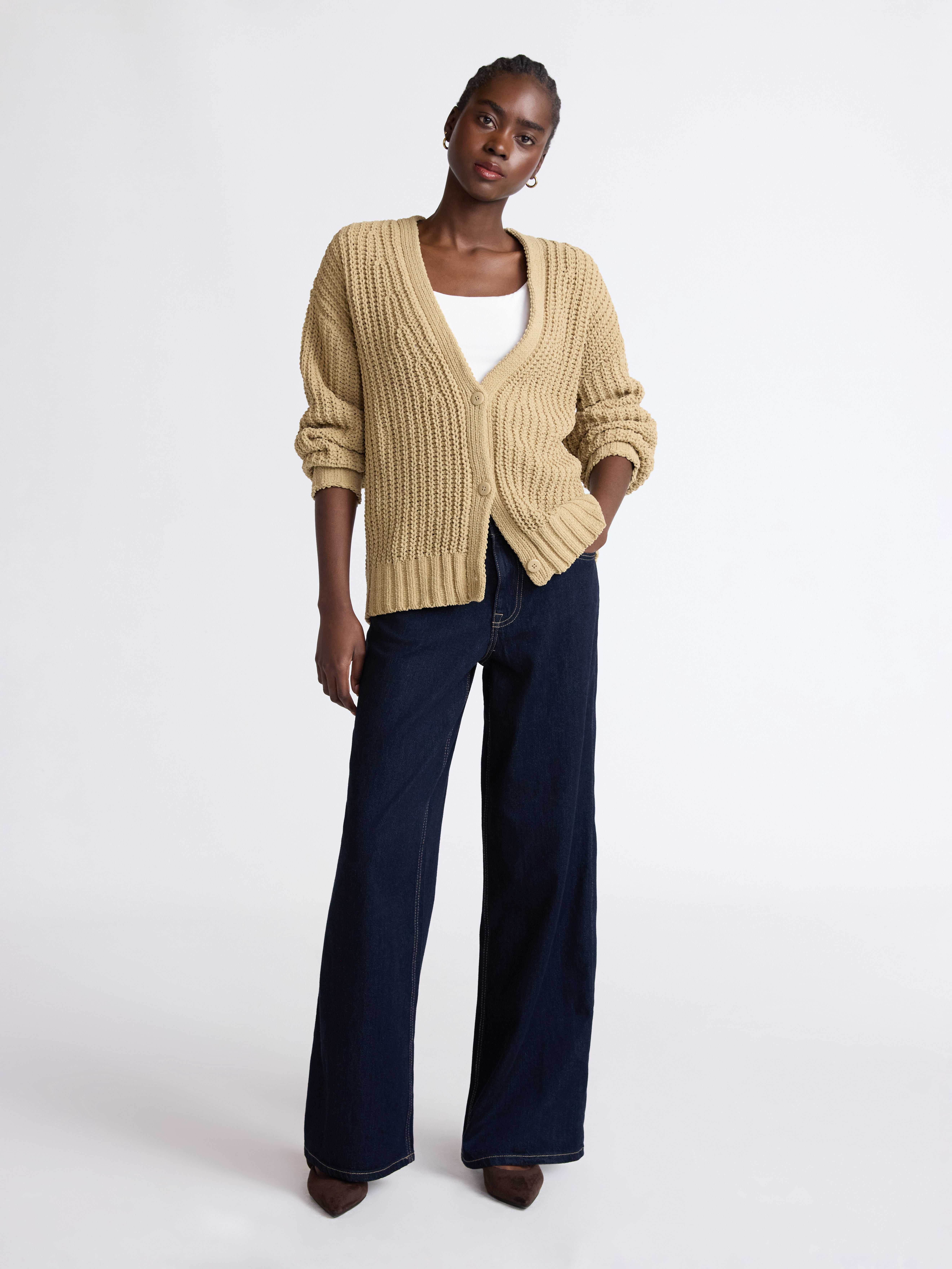 Scoop Women's Oversized Ribbed Cardigan Sweater, Midweight, Sizes XS-XXL