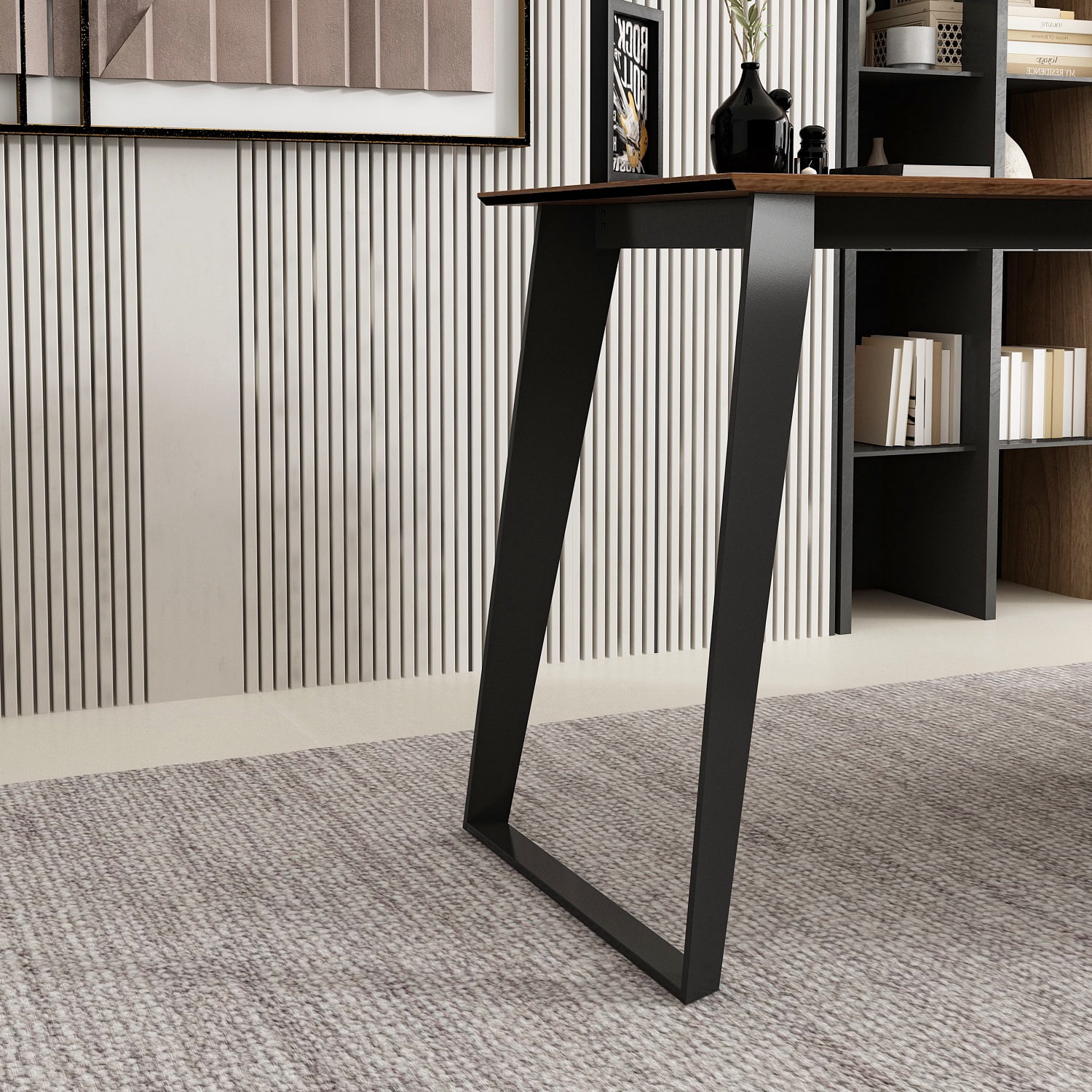 KULAGAGA L Shaped Computer Study Desk with Cabinet and 3 Drawers, Corner Writing Workstation Table with Metal Legs for Home Office, Walnut