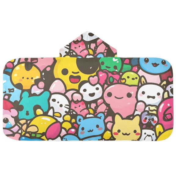 Cute Cartoon Characters Hooded Beach Towel Kids Bath Towels Quick Dry for Pool Swiming 50" x 23.5" Microfiber Soft Bathrobe