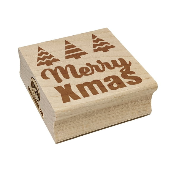 Merry Xmas Christmas Trees Square Rubber Stamp Stamping Scrapbooking Crafting - Small 1.25in