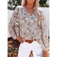 thumbnail image 4 of Blouse Décontractée à Manches Longues pour Femmes, Charmante Blouse à Manches Longues à Imprimé Floral pour Vacances pour Fête Vert, Rose, Blanc, Coloré, 4 of 8