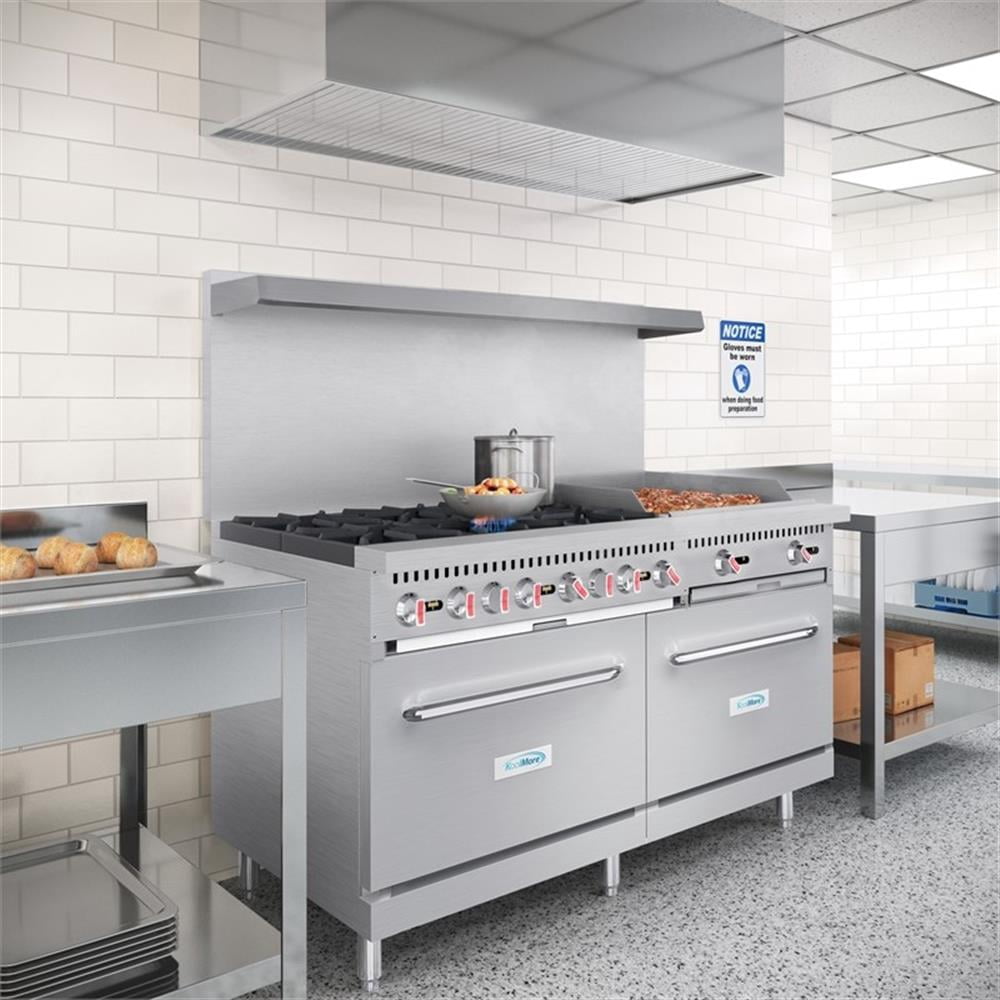 Pemberly Row 60" 6 Burner Commercial LP Range with 24" Griddle in Steel