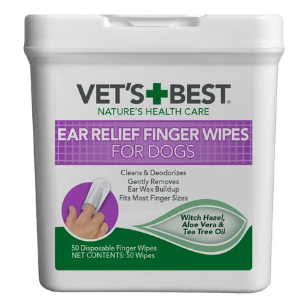 Vet's Best Ear Cleansing Relief Finger Wipes for Dogs - 50 Disposable Wipes