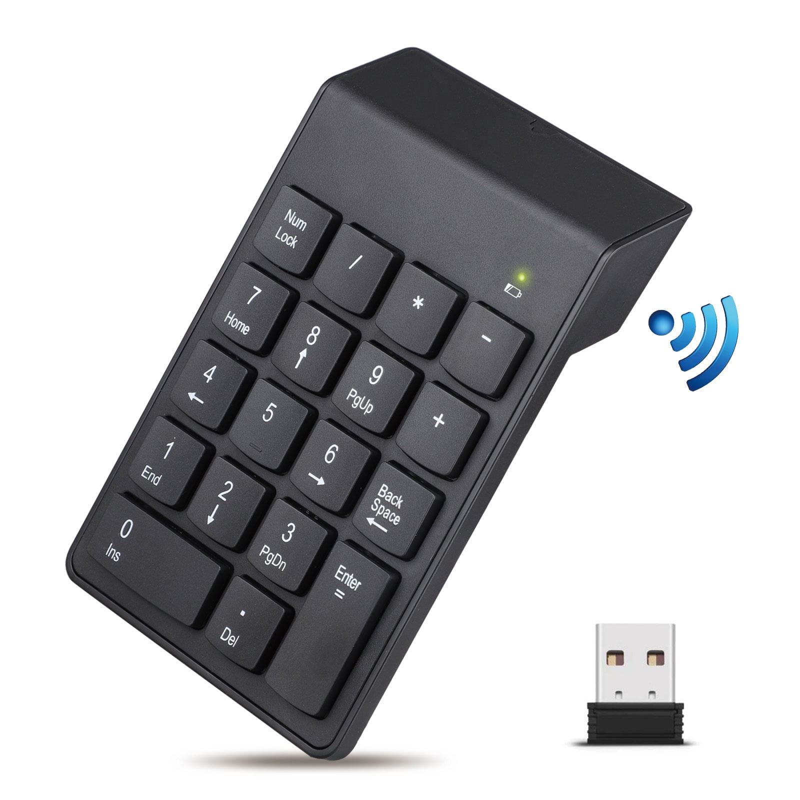 Numeric Keypad Wireless Number Pad 2.4GHz Mini Slim Numeric Keypads 18 Keys Financial Accounting Numeric Keyboard Extensions with USB Receiver for Laptop Desktop Computer PC Black 