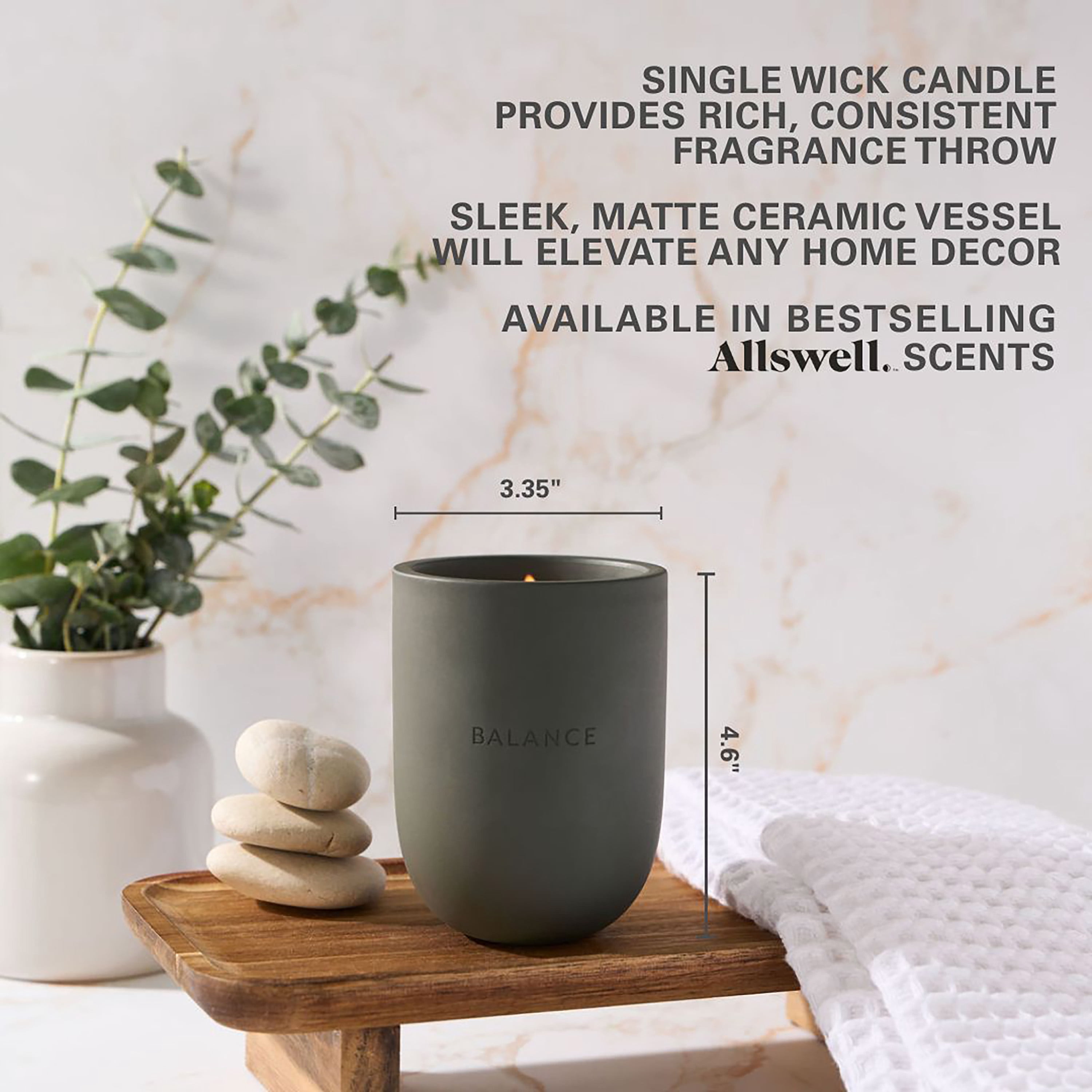 Allswell Balance (Balsam + Mahogany + Musk) Scented 1-Wick Ceramic Jar Spa Candle 10oz.