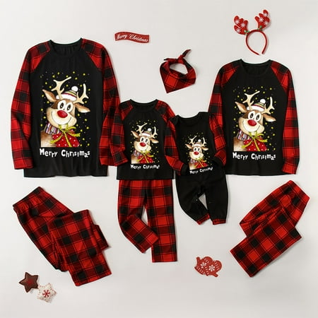 

Christmas Pajamas purcolt Matching Family Christmas Pajamas Sets 2pcs Cute Elk Print Long Sleeve Tee+Classic Plaid Pants Pjs Suits Family Holiday Jammies Sleepwear Loungewear Outfits