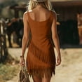 thumbnail image 6 of Ovbmpzd A-Line Summer Dresses for Women Mini Western Fringe Brown Dresses V-Neck Sleeveless Casual Dresses Summer Dresses,S, 6 of 6