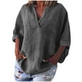 thumbnail image 2 of QLEICOM Womens Plus Size Summer Tops, Casual Kaftan Loose Tops, Fashion Solid Cotton And Linen T Shirts, O-Neck Long Sleeve Baggy Pullover Tops Cardigan Blouse, 2 of 5