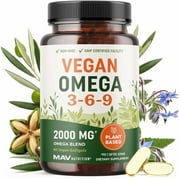 MAV Vegan Omega 3-6-9 Triple Omega Supplements – 2000MG Plant-Based Blend, 60 Ct