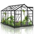 thumbnail image 3 of Seizeen 6x10FT Outdoor Greenhouse, Walk-in Green House Polycarbonate, Aluminium Frame Plant House for Gardening, with Adjustable Vent, 8 Supports, 62’’H Sliding Door, Silver, 3 of 11