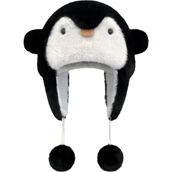 Jiibva Cartoon Animal Warm Hat Penguin Plush Earmuffs Hat Winter Furry Hat Scarf Warm Hat Cycling Warm Hat Ladies Cute Hat for Outdoor