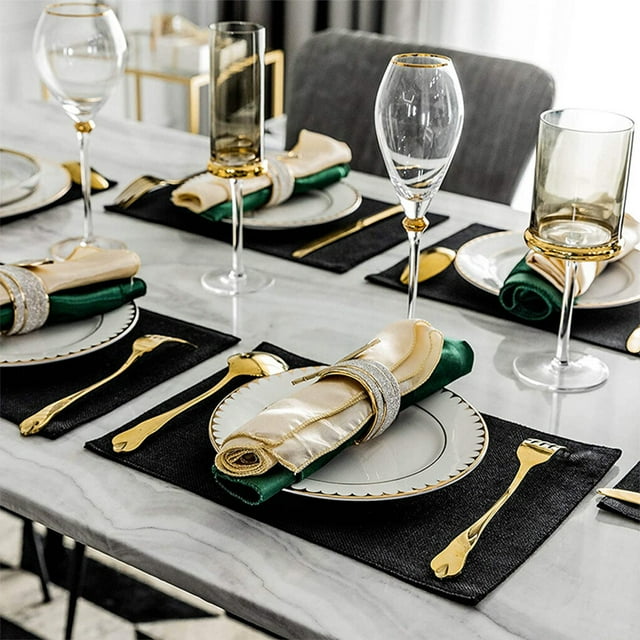 4 Pcs Sets de Table en Lin Double Couche Style Moderne Lavables Résistants aux Taches pour Table à Manger Maison Gris Foncé