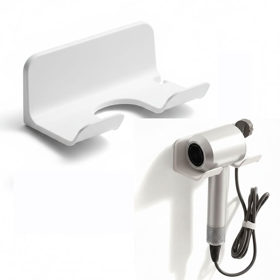 Emlimny 1-Pack Universal Self-Adhesive Hair Dryer Holder Wall Mount, Blow Dryer Holder with Plug & Cord Organizer hair Dryer Holder Wall Mounted for Bathroom, Cabinet, Vanity
