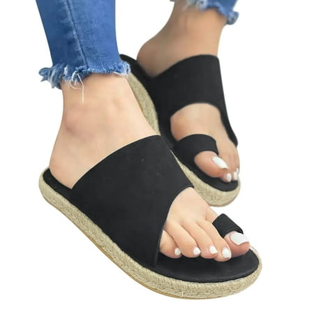 

Aompmsdx Ladies Fashion Solid Color Flock Cover Toe Roman Flat Casual Sandalsheel Shoe