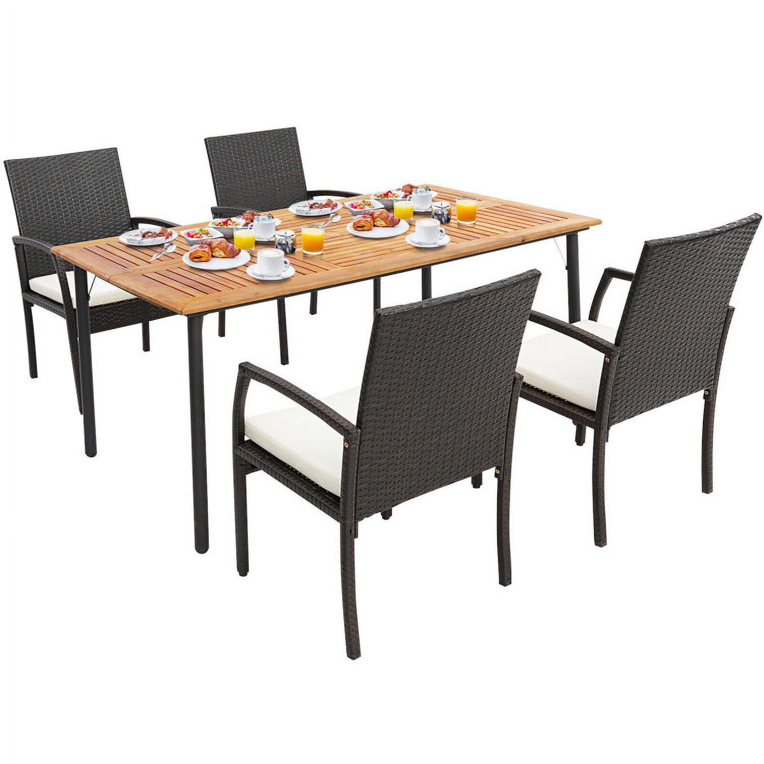 Aimee Lii 5 Pieces Patio Wicker Cushioned Dining Set with Umbrella Hole, Outdoor Patio Furniture