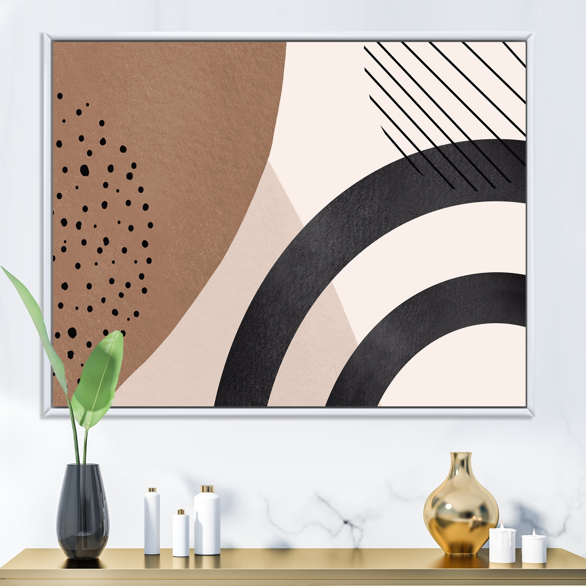 Designart 'Abstract Ivory Shapes and Shapes in Terracotta III' Modern Framed Canvas Wall Art Print