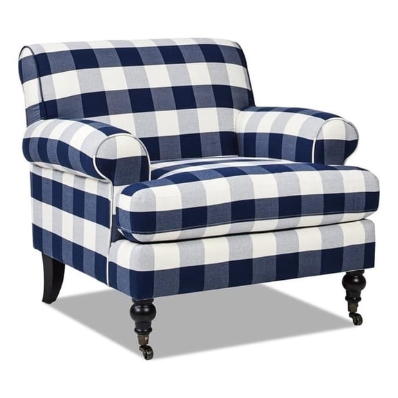 Maklaine 38" Lawson Accent Arm Chair Metal Casters Blue Lattice