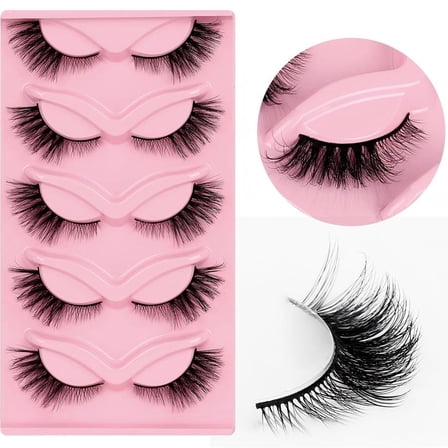 5 pairs of Natural Fluffy False Eyelashes Wispy Lashes D Volume Strip Lashes D Curl Fake Eyelashes with Clear Band Eye Lashes
