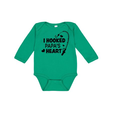 

Inktastic I Hooked Papa s Heart with Fishing Rod Gift Baby Boy or Baby Girl Long Sleeve Bodysuit