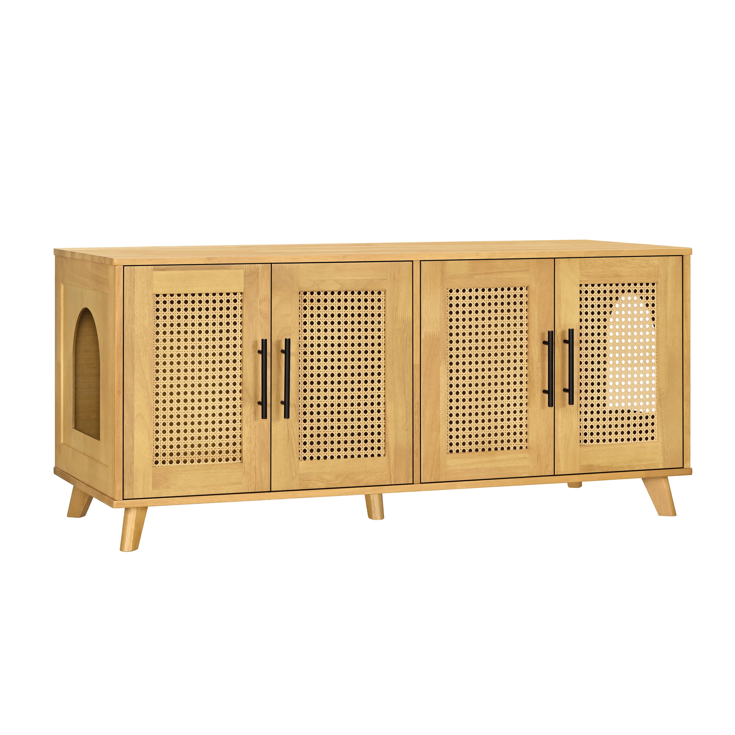 Indoor Rubber Wood Cat Cabinet with Plush Cushion, Hidden Pet Furniture for Modern Living Spaces