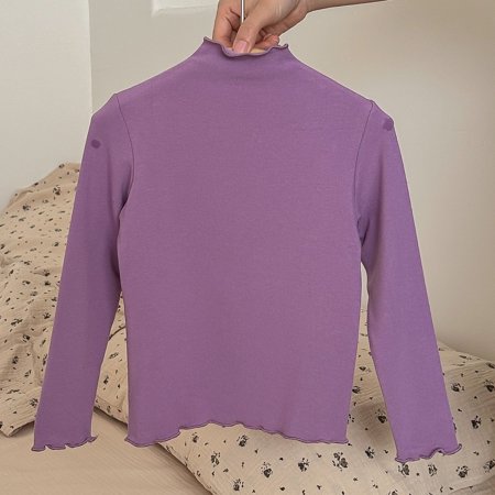 

CaComMARK PI Girls Clothing Clearance Children s Casual Loose Solid Lace Small High Neck Base Shirt Long Sleeved Round Neck Top/shirt 18 Months Purple