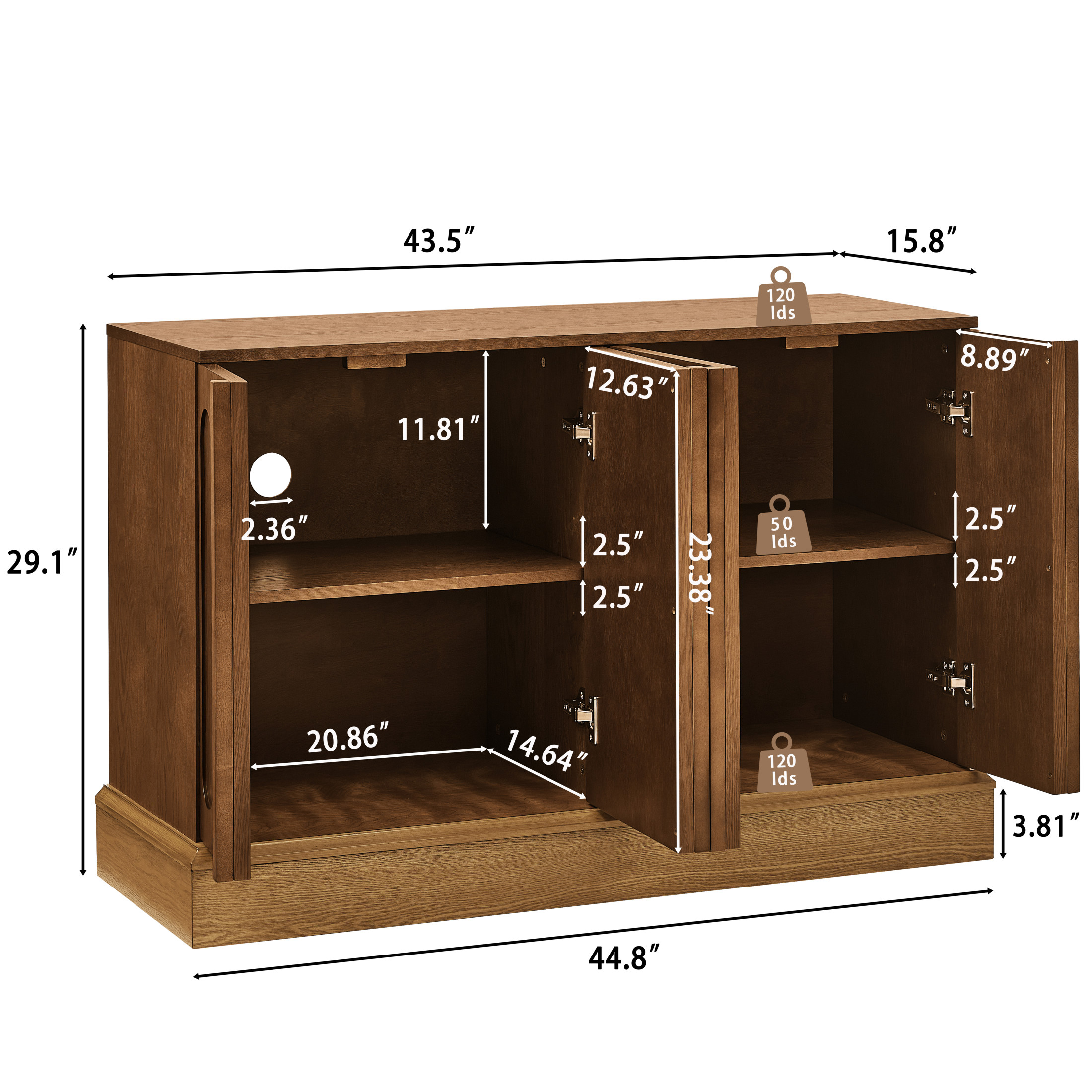 GDF Studio 44.8" Mid Century Modern Fluted Sideboard Cabinet with Adjustable Shelves, Walnut+Natural