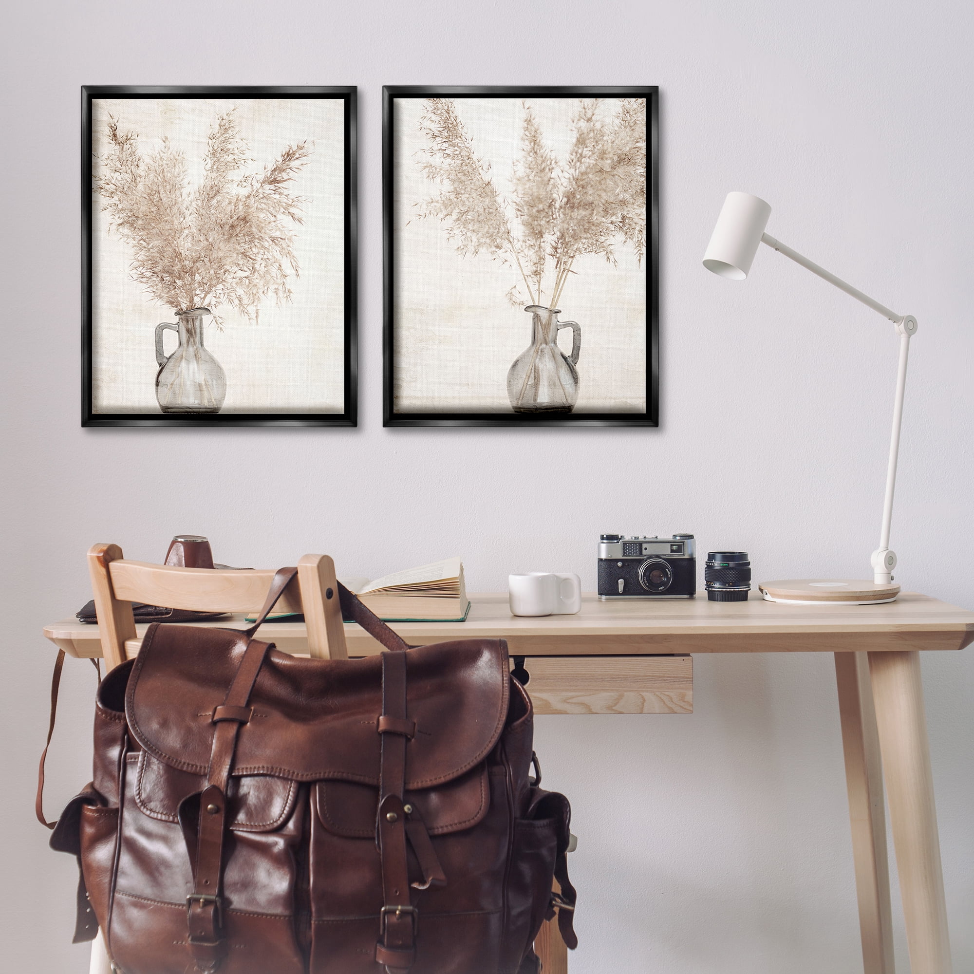 Stupell Industries Wild Pampas Stalks Vase Plants & Flowers Photography Black Floater Framed Canvas Art Print Wall Art, 31 x 25, Set of 2