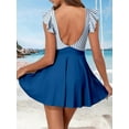 thumbnail image 5 of Women'S Swimsuit Ruffle Cutout Swimdress Tummy Control V Neck Wrap Swimwear Blue  & Blue L, 5 of 8