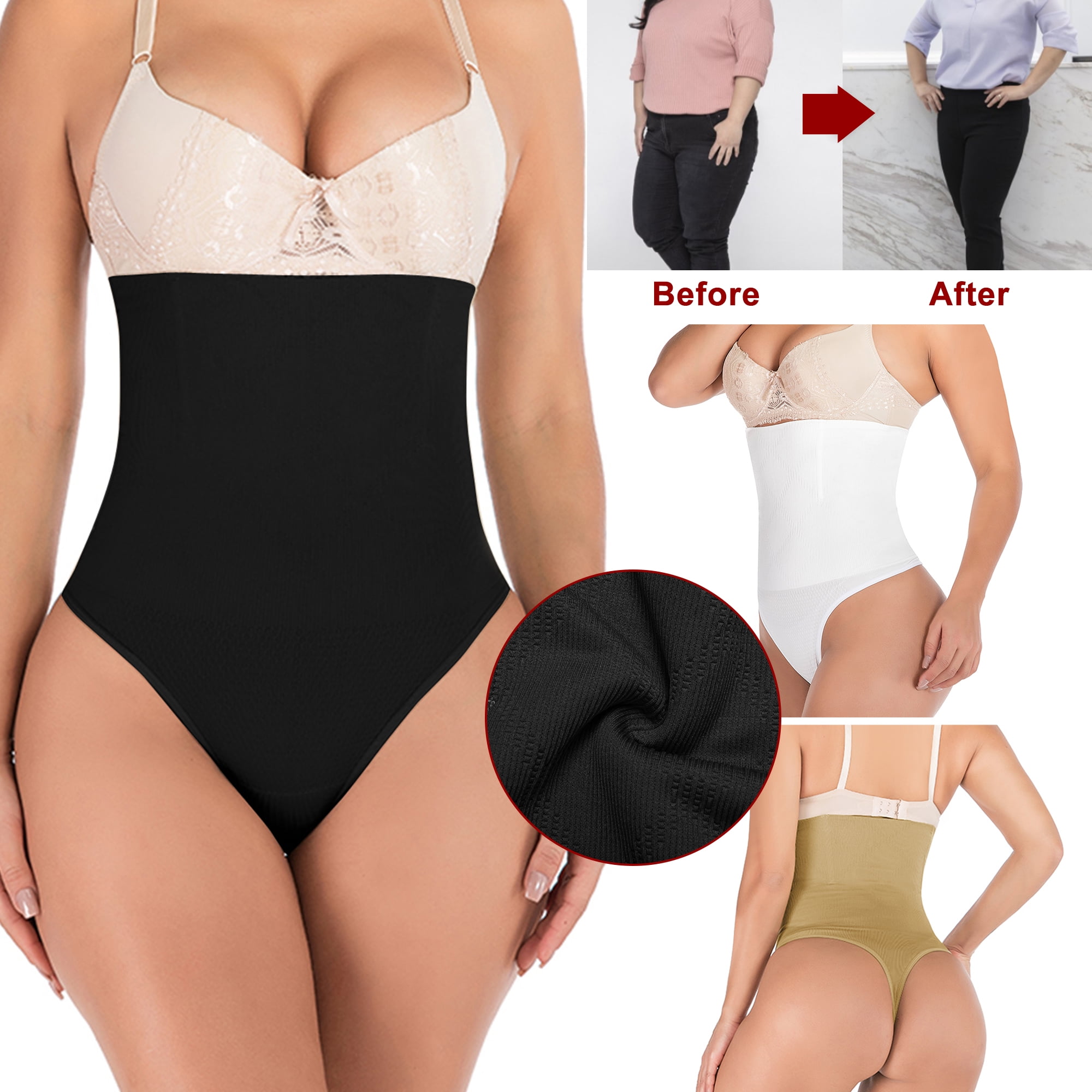 Women's Tummy Control Underwear High Waist Thong Shapewear Slimming Brief  Control Panty, Black, M/L 