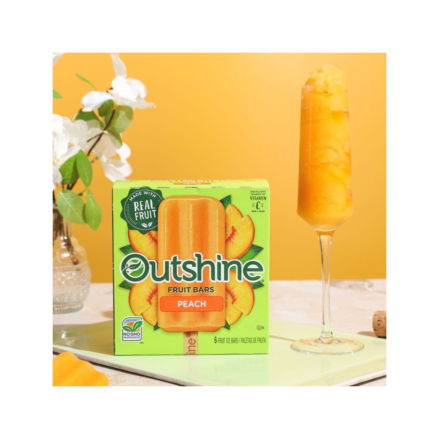 Outshine Peach Frozen Fruit Bars, Non-GMO, Gluten Free, 6 Count