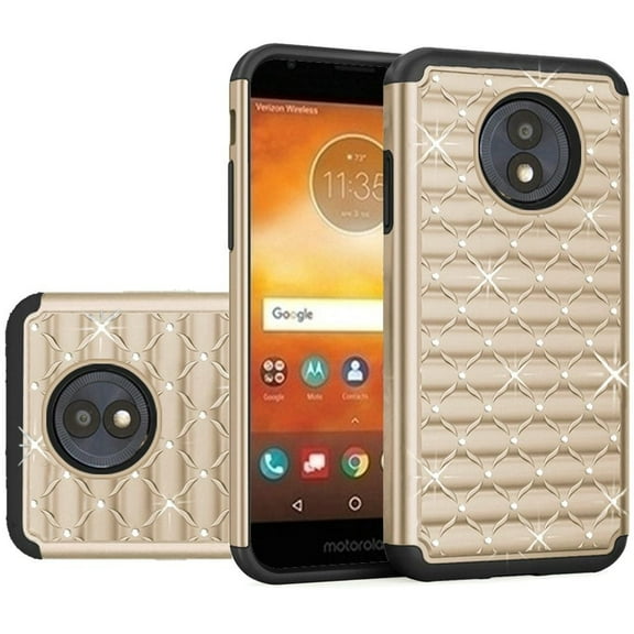 GSA Studded Rhinestone Hybrid Case For Motorola Moto E5 Play/E5 Cruise - Gold