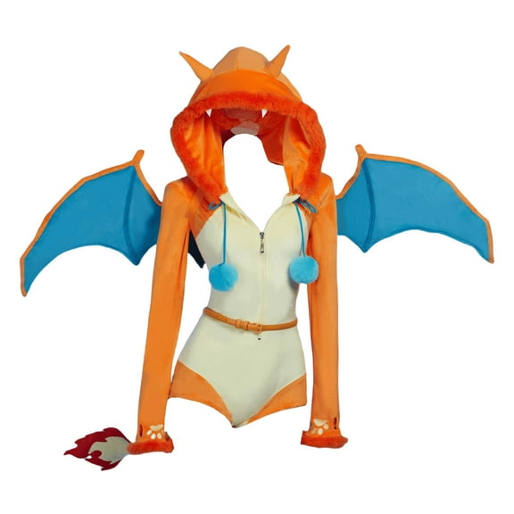 MOBBUNNY PM Derivative Orange Onesie Pajamas Dragon Romper Fluffy Bodysuit with Wing and Tail, S