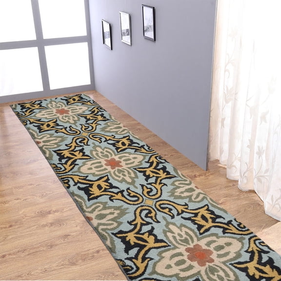 Rugsotic Carpets Hand Tufted Wool Eco-Friendly 2'6''x6' Area Rugs Runner Blue Floral Modern High Pile Thick Handmade Anti Skid Indoor Rug for Living Room, Bedroom K00722
