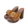 thumbnail image 3 of BLISSFUL STEP Women's Platform Block High Heels Buckle Slip on Sandals Brown (Size 6.5), 3 of 8