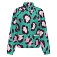 thumbnail image 5 of Jackets for Women Winter Coat Jackets Flannel Stand Collar Jacket(Pink Leopard Teal Background Print,Size:S-4XL), 5 of 7