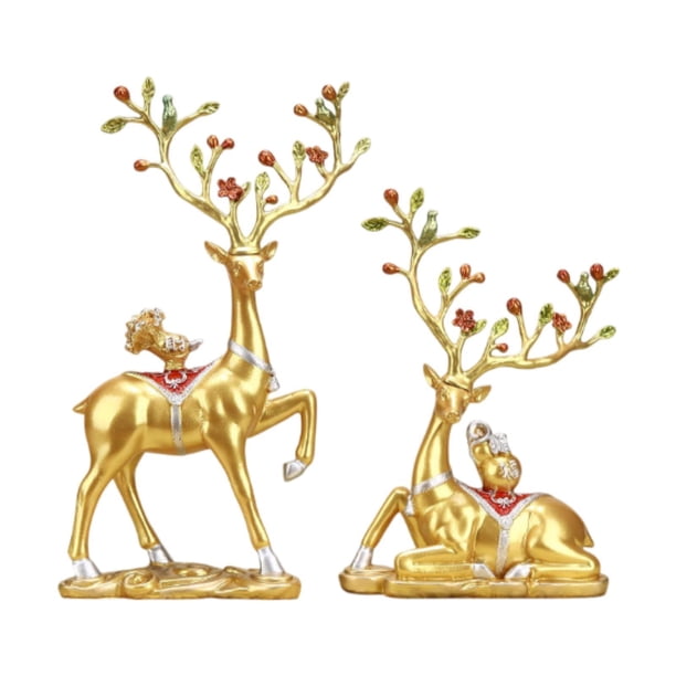 2 estatuas de ciervos Strade Fareast Limited figuras decorativas de resina Oro
