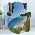 thumbnail image 4 of Sicily Soft Flannel Fleece Throw Blanket, Panoramic Coastline Photo Sandy Beach Scenery with Herbs and Trees, Cozy Plush for Indoor and Outdoor Use, 70" x 90", Multicolor, by Ambesonne, 4 of 5