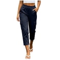 thumbnail image 4 of Womens Capris Pants for Outdoor Hiking High Waist Lounge Cropped with Pockets Navy Casual Cargo Pants Size L, 4 of 9