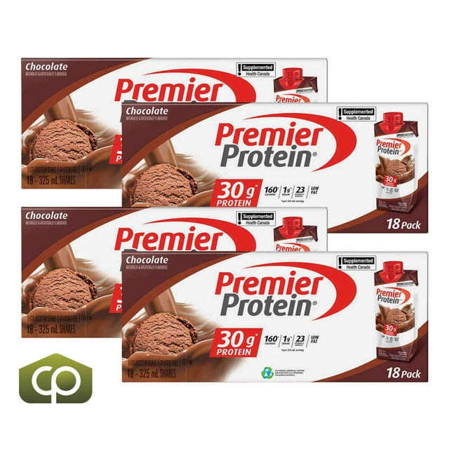 Premier Protein Boisson Frappée au Chocolat Riche en Protéines, 18 x 325 ml - Boisson Frappée Protéinée (4/caisse)