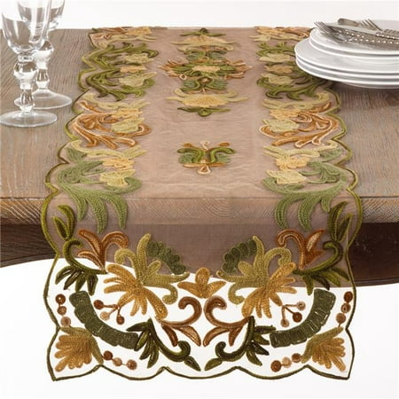 UPC 789323310149 product image for SARO AN01.G1672B 16 x 72 in. Rectangle Embroidered Flourishes Table Runner Green | upcitemdb.com