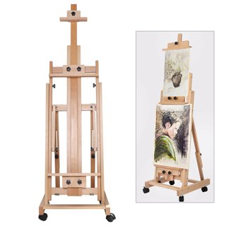 KINGART® Wooden H-Frame Studio Easel, Heavy Duty Tabletop, Natural Finish