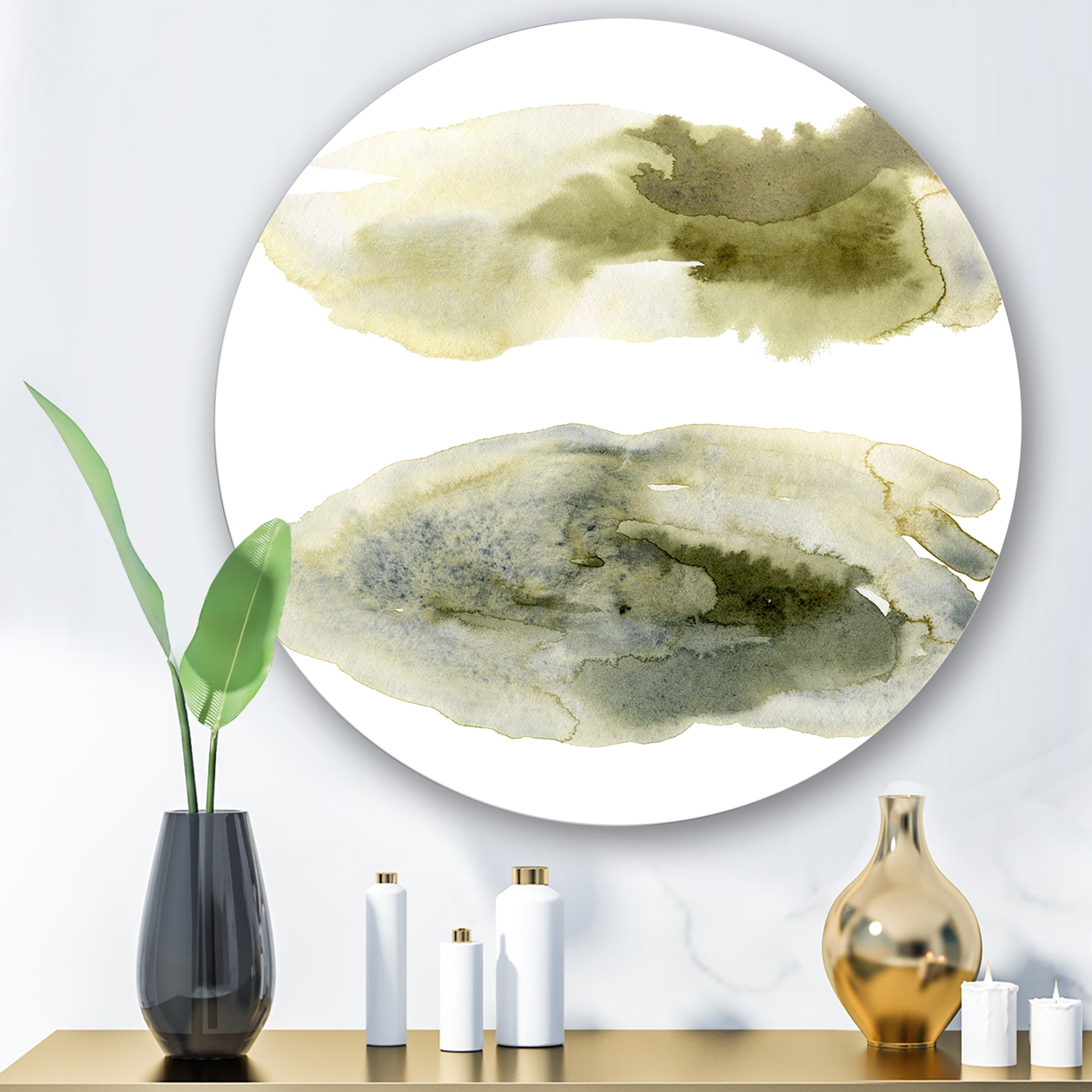 Designart 'Abstract Clouds In Dark Green I' Modern Circle Metal Wall Art 11x11 - Disc of 11