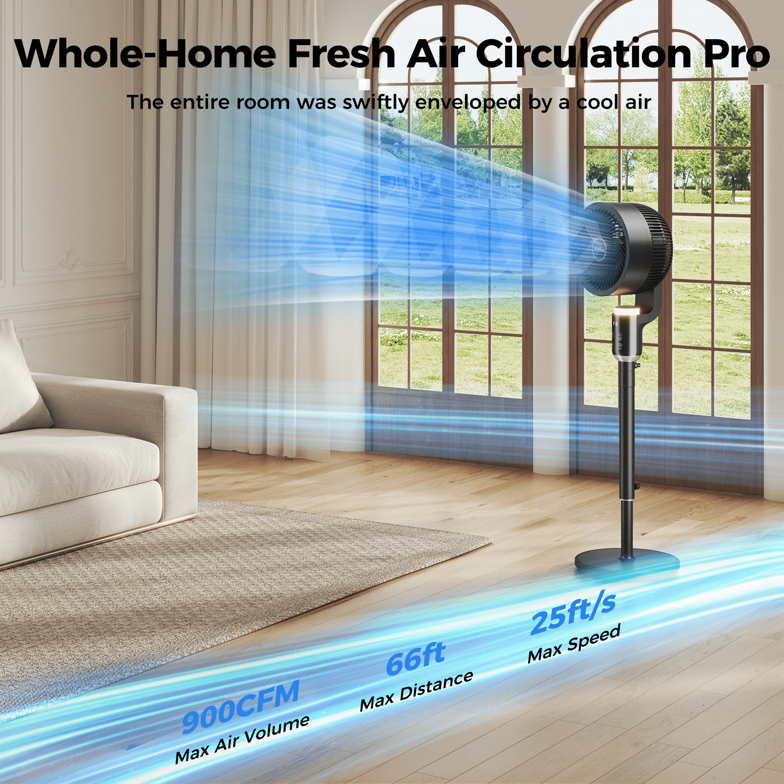 Pedestal Fan for Bedroom, Air Circulator Fans with Remote & RGB Light, 120° Horizontal + 90° Vertical Oscillating, 12 Speeds, 12H Timer, for Home