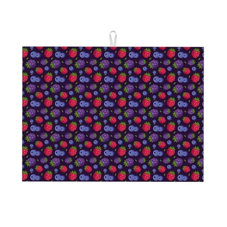 

Honeii Blackberries Print Kitchen Drying Mat Coffee Bar Mat Hide Stain Coffee Maker Mat for Countertops Coffee Pot Dish Drying Mat